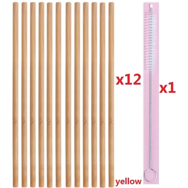 Premium Handcrafted Organic 8" Bamboo Drinking Straws - Set of 12