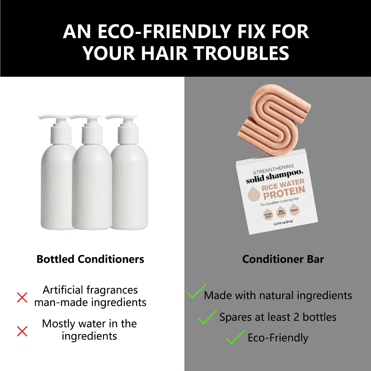 Rice Shampoo Bar & Conditioner Bar for Strengthening Hair