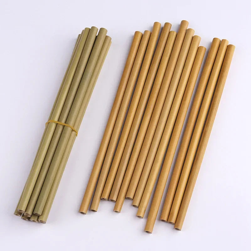 Premium Handcrafted Organic 8" Bamboo Drinking Straws - Set of 12