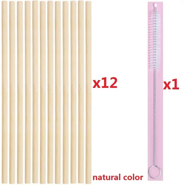 Premium Handcrafted Organic 8" Bamboo Drinking Straws - Set of 12