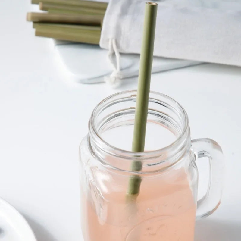 Premium Handcrafted Organic 8" Bamboo Drinking Straws - Set of 12