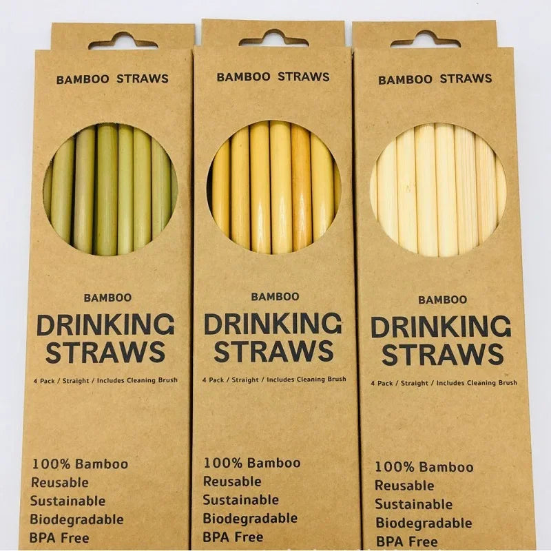 Premium Handcrafted Organic 8" Bamboo Drinking Straws - Set of 12