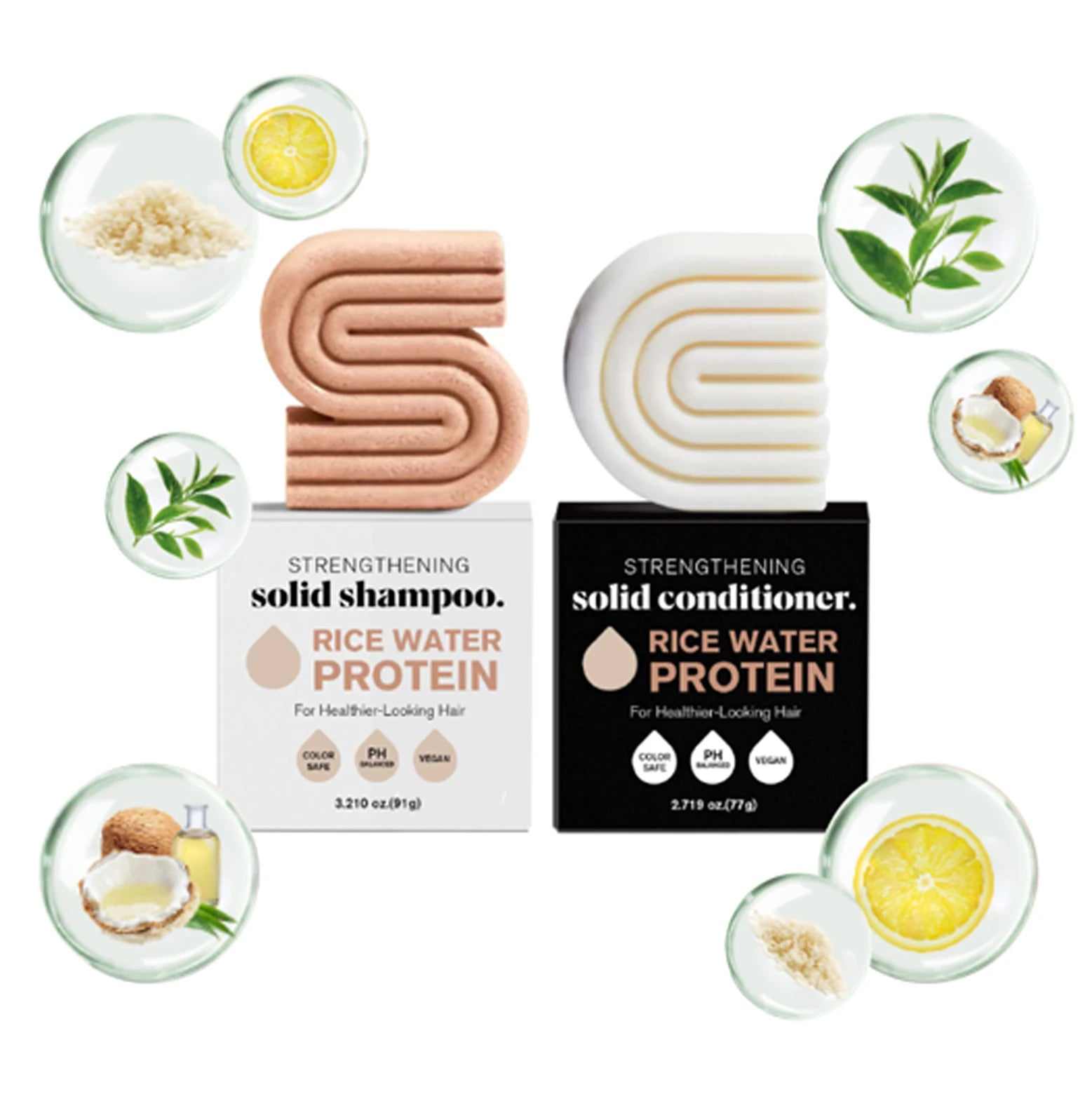 Rice Shampoo Bar & Conditioner Bar for Strengthening Hair