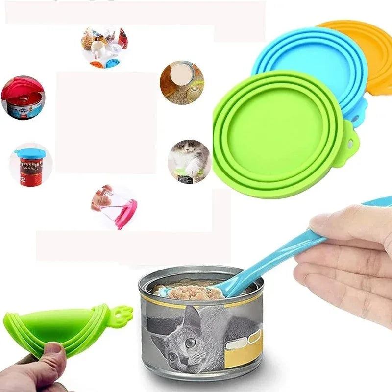 Reusable Silicone Pet Can Cover Fresh-keeping Cover with Spoon