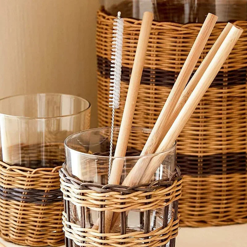 Premium Handcrafted Organic 8" Bamboo Drinking Straws - Set of 12