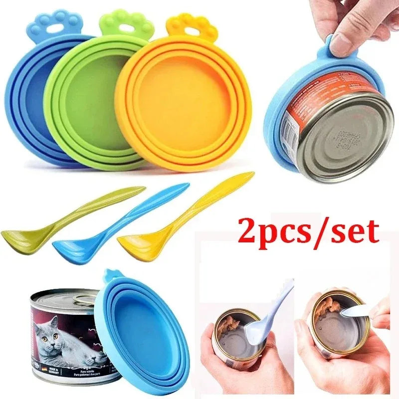 Reusable Silicone Pet Can Cover Fresh-keeping Cover with Spoon