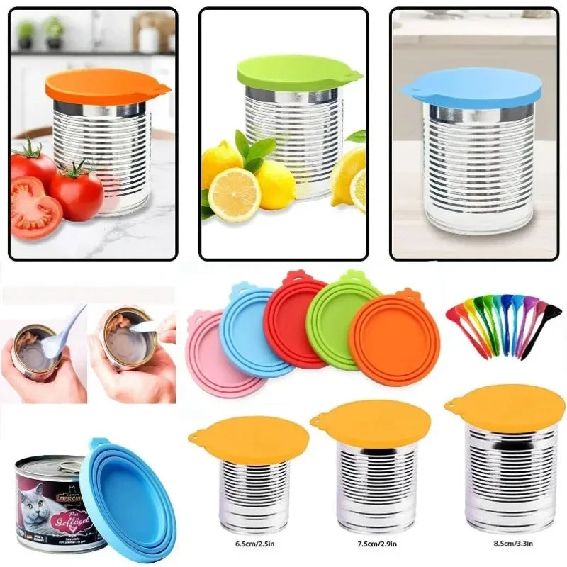 Reusable Silicone Pet Can Cover Fresh-keeping Cover with Spoon