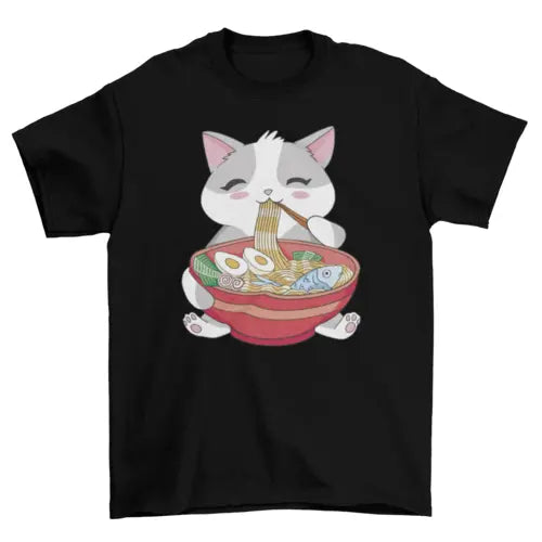 Cat Eating Ramen T-Shirt Turquoise Theseus