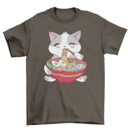 Cat Eating Ramen T-Shirt Turquoise Theseus