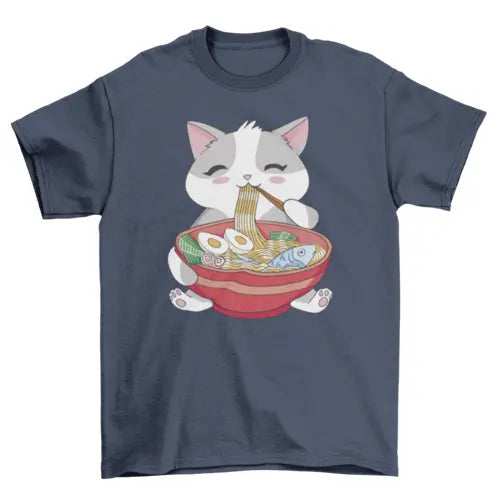 Cat Eating Ramen T-Shirt Turquoise Theseus