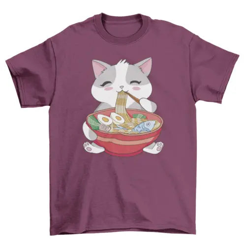 Cat Eating Ramen T-Shirt Turquoise Theseus