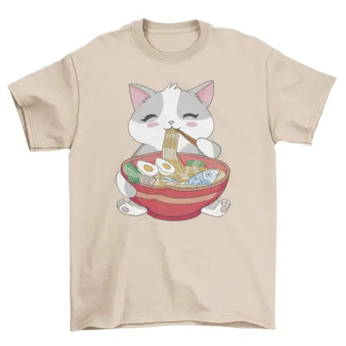 Cat Eating Ramen T-Shirt Turquoise Theseus