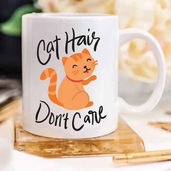 Crazy Cat Coffee Mug - Cat Hair Don't Care Magenta Shadow