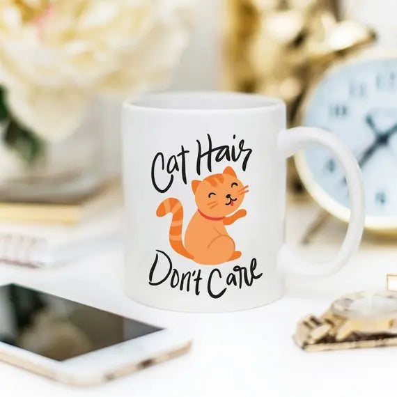 Crazy Cat Coffee Mug - Cat Hair Don't Care Magenta Shadow