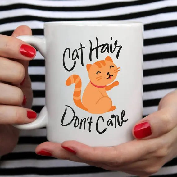Crazy Cat Coffee Mug - Cat Hair Don't Care Magenta Shadow