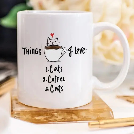 Mug with Things I Love: Cats Magenta Shadow