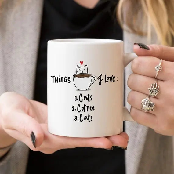 Mug with Things I Love: Cats Magenta Shadow