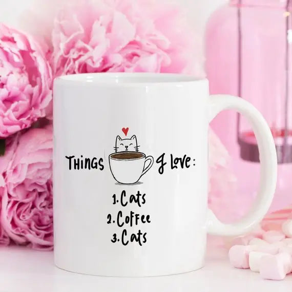 Mug with Things I Love: Cats Magenta Shadow